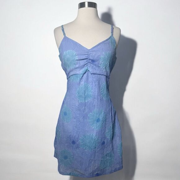 VTG Y2K Funky People Babydoll Mini Dress Size M Blue Phoebe Buffay 90s Clueless - Picture 2 of 14